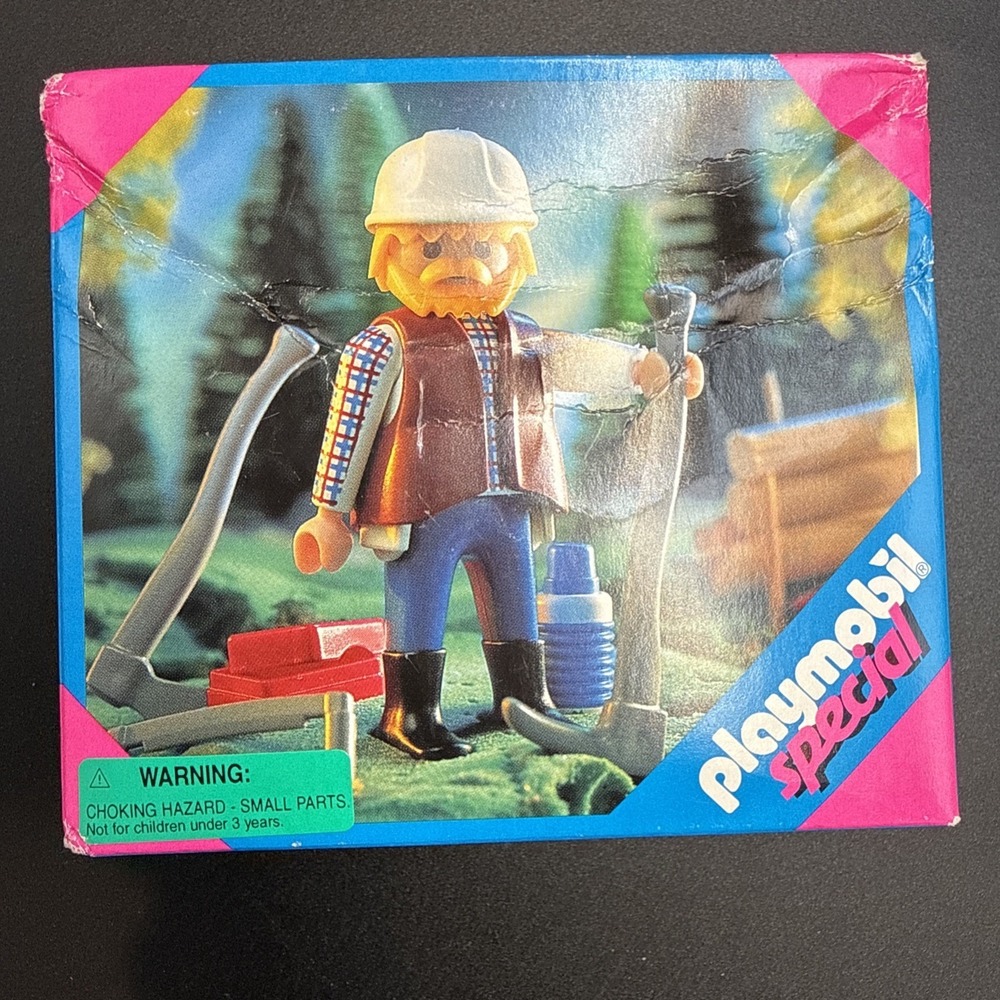 Vintage Playmobil 4515 Lumberjack‎ with Axe and Water Bottle